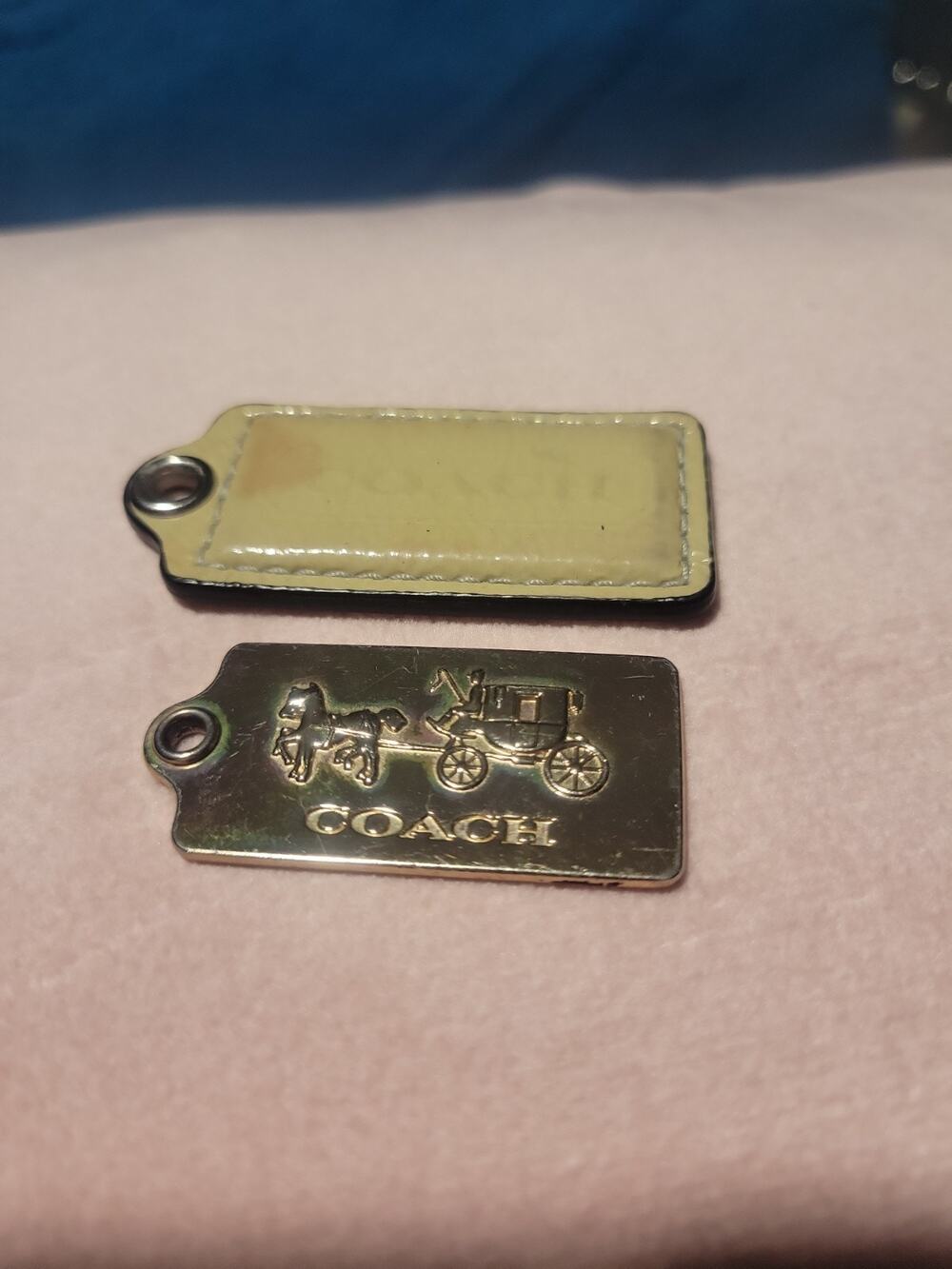 2 Coach Hang Tags/ Gold Metal /Cream Patent Leather